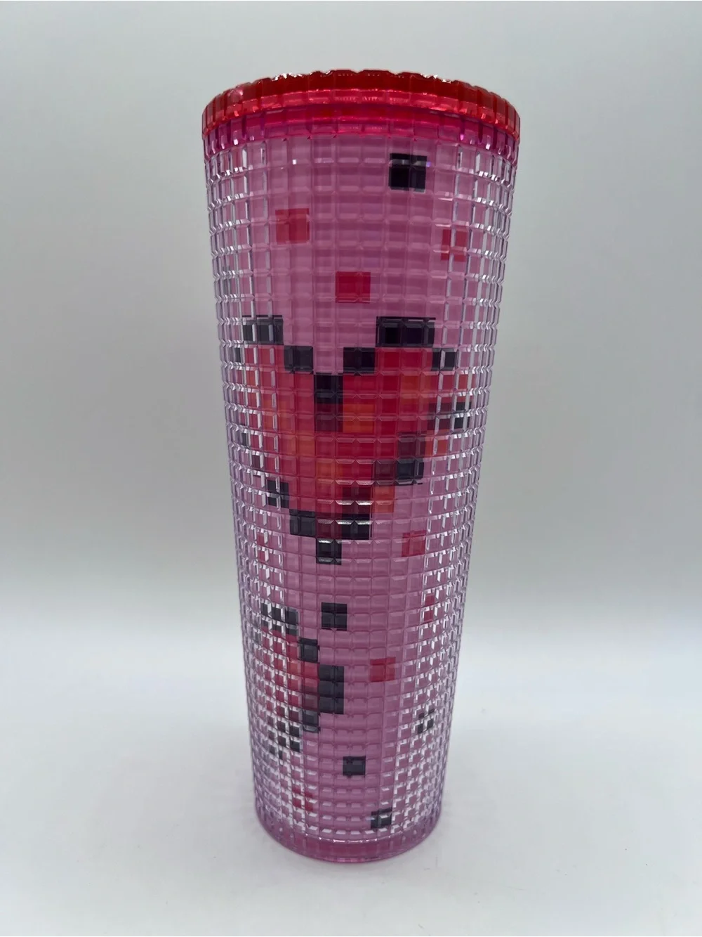 Starbucks Valentine’s Day 2025 Pink Pixel Tumbler with Red Accents